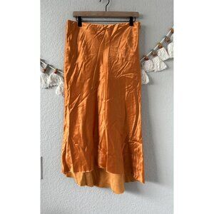 Tibi Satin Silky Raw Hem Orange Midi Skirt Aline Beachy Glam Timeless Elegant 8